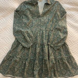 Pink Ripple Floral Long Sleeve Dress